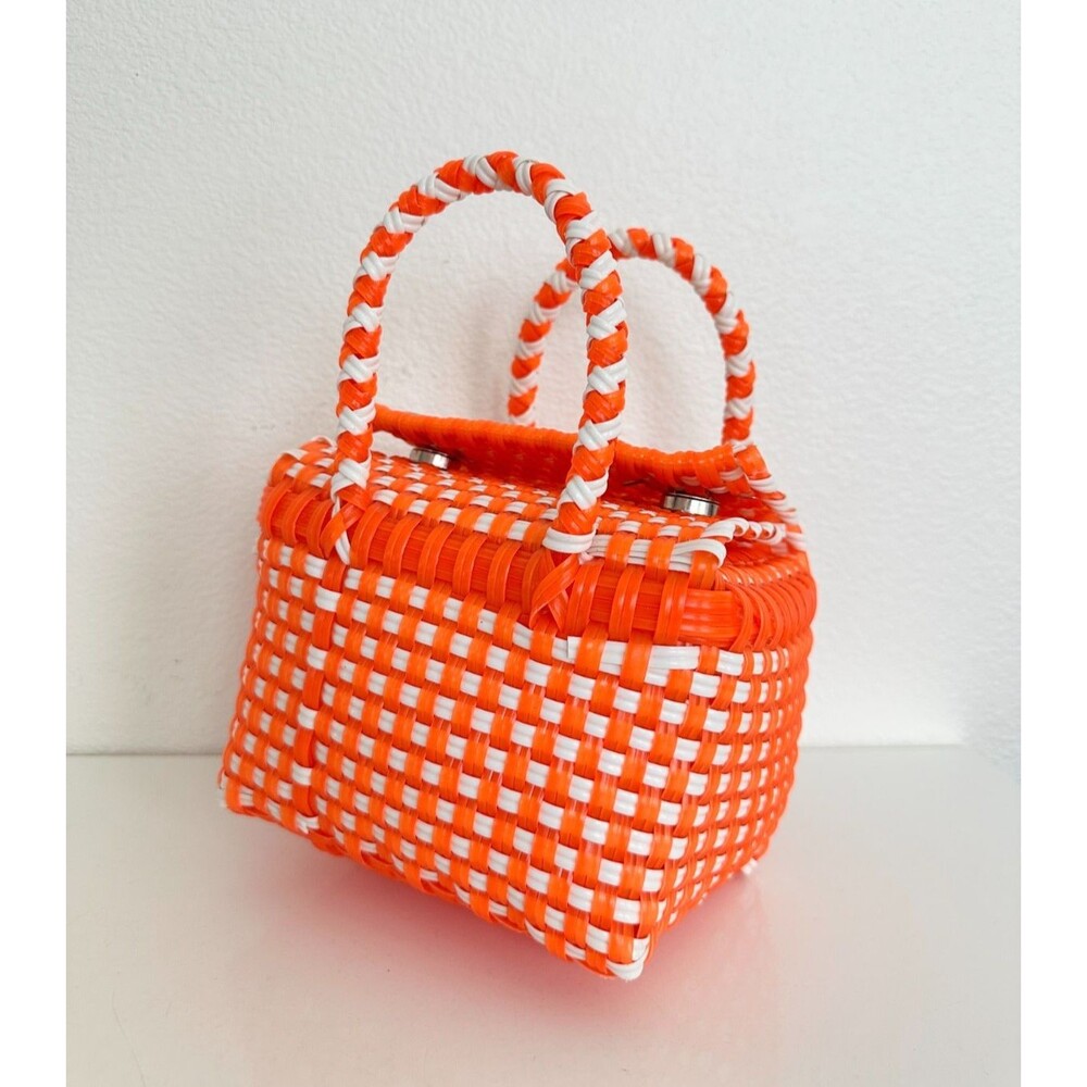Woven Multicolor Mercado Handbag Plastic White Orange Rectangle Mini Cube
